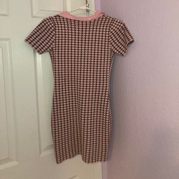 y2k preppy houndstooth mini bodycon dress with collar - Picture 3 of 4